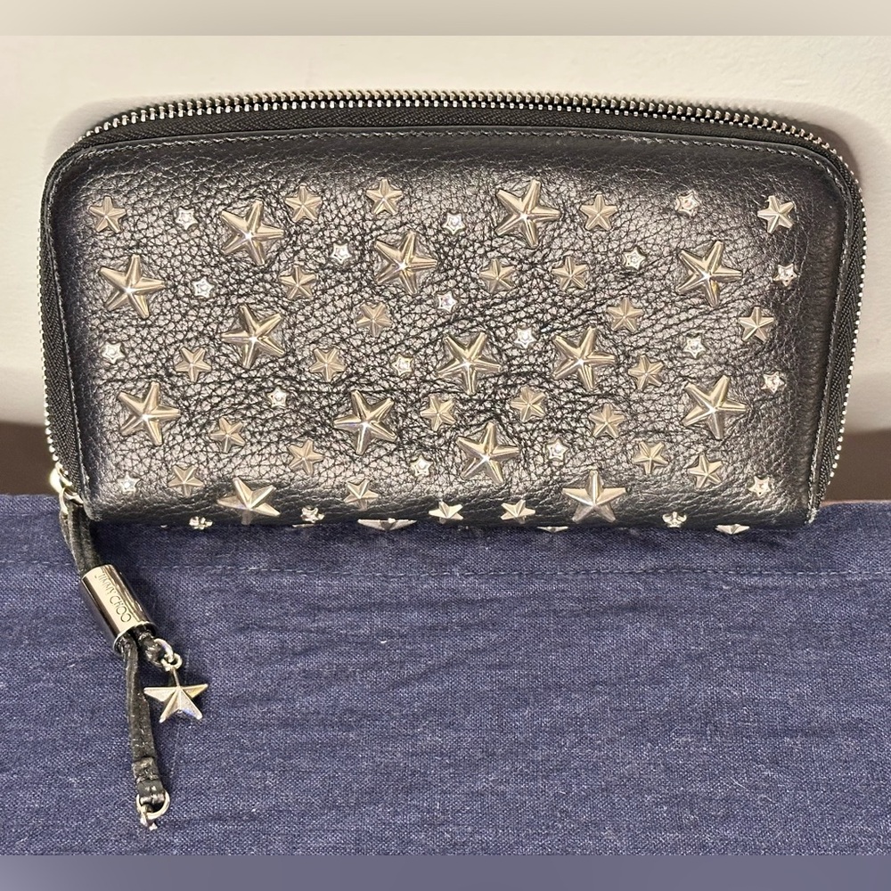 Jimmy Choo Black Leather Star Wallet Filipa large zippy wallet!!